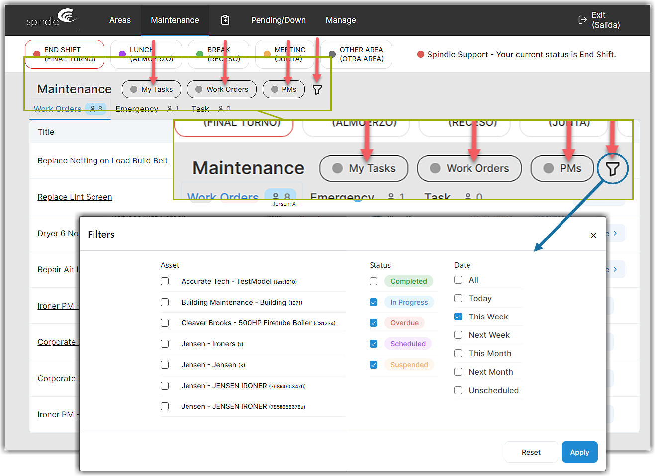 Spindle SpindleLIVE Workforce Maintenance CMMS Filter Options.png